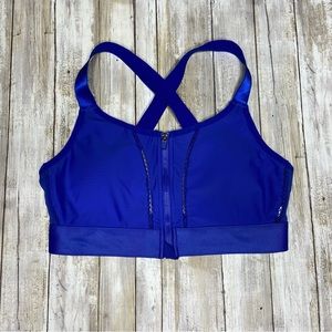 Fabletics Sports Bra Zoe Medium Royal Blue High Impact Zip Front Cross Back